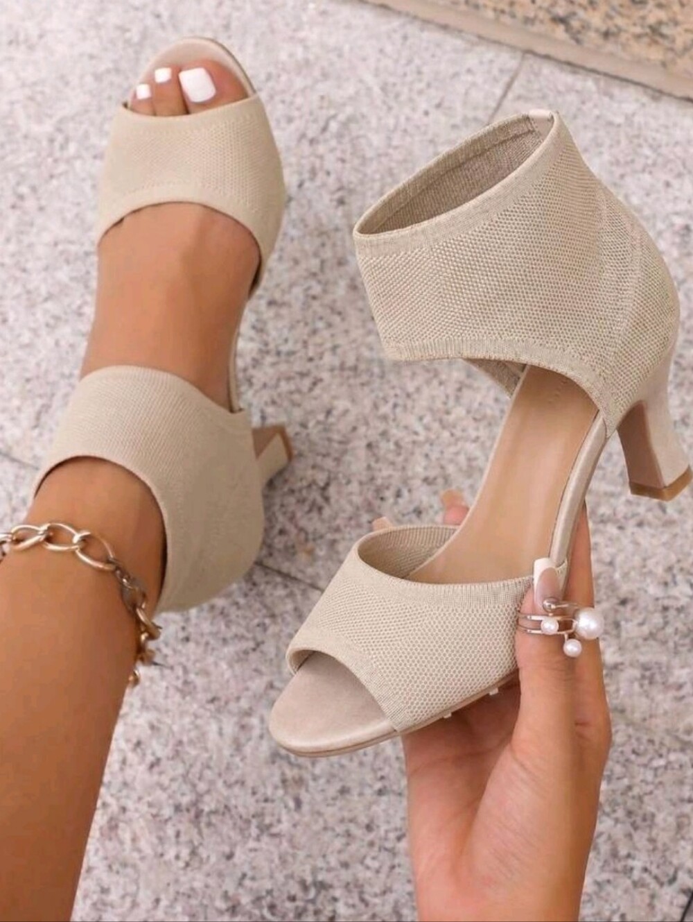 T-Strap Heels, Peep Toe Mid Heel Sandals With Back Zipper, Sexy Party